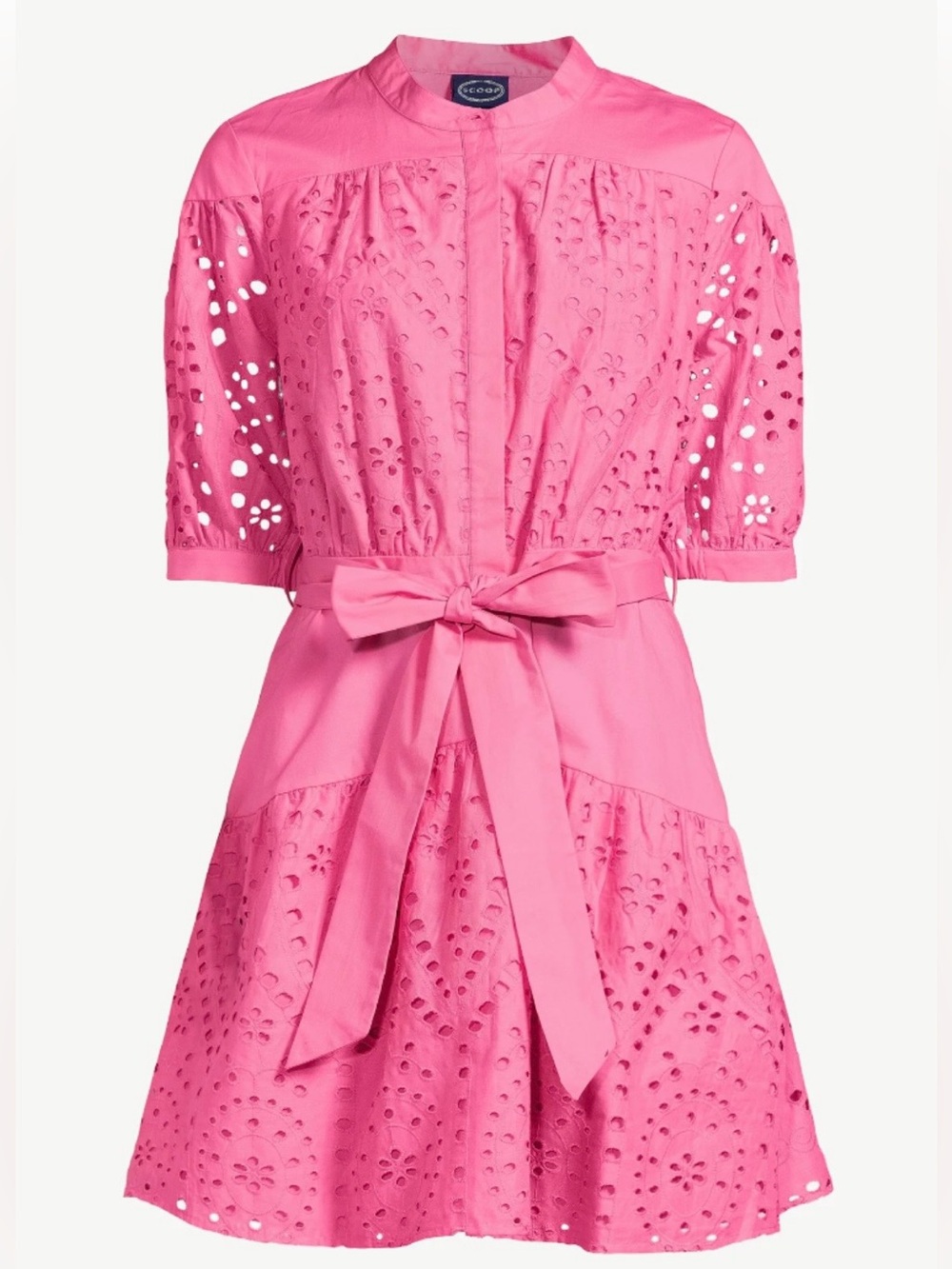 Pink Eyelet Tie-Waist Dress